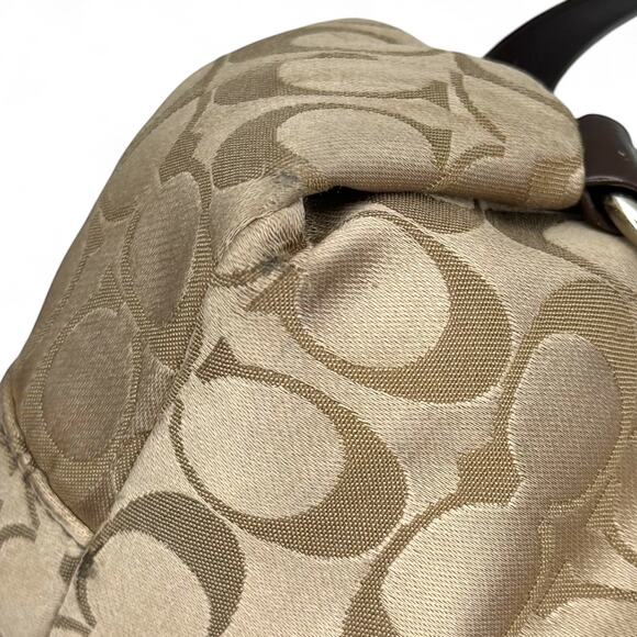 COACH F15510 Ashley Signature Sateen Carryall Khaki Gold Mahogany Leather Silver - Picture 14 of 16